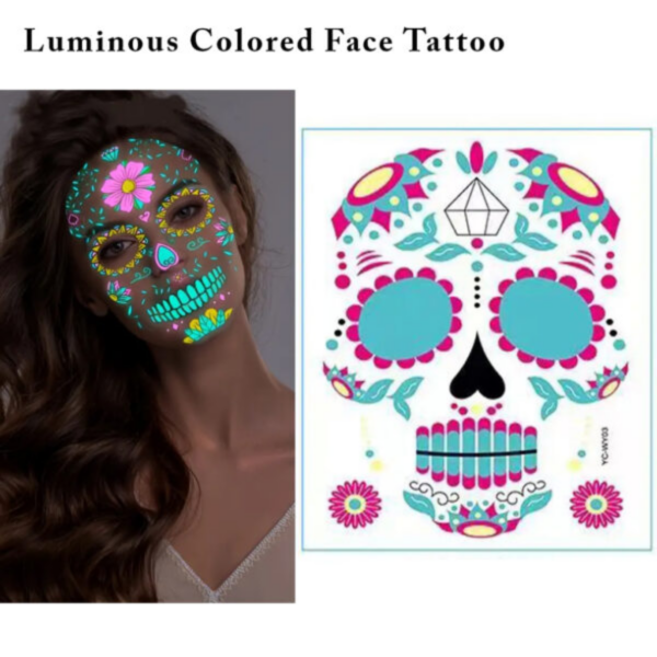Glow-in-the-Dark Skull Temporary Costume Tattoos (YG03) - Image 2