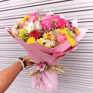 Colourful Rose and Lily Flowers Bunch