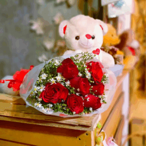 Teddy With Rose Bunch