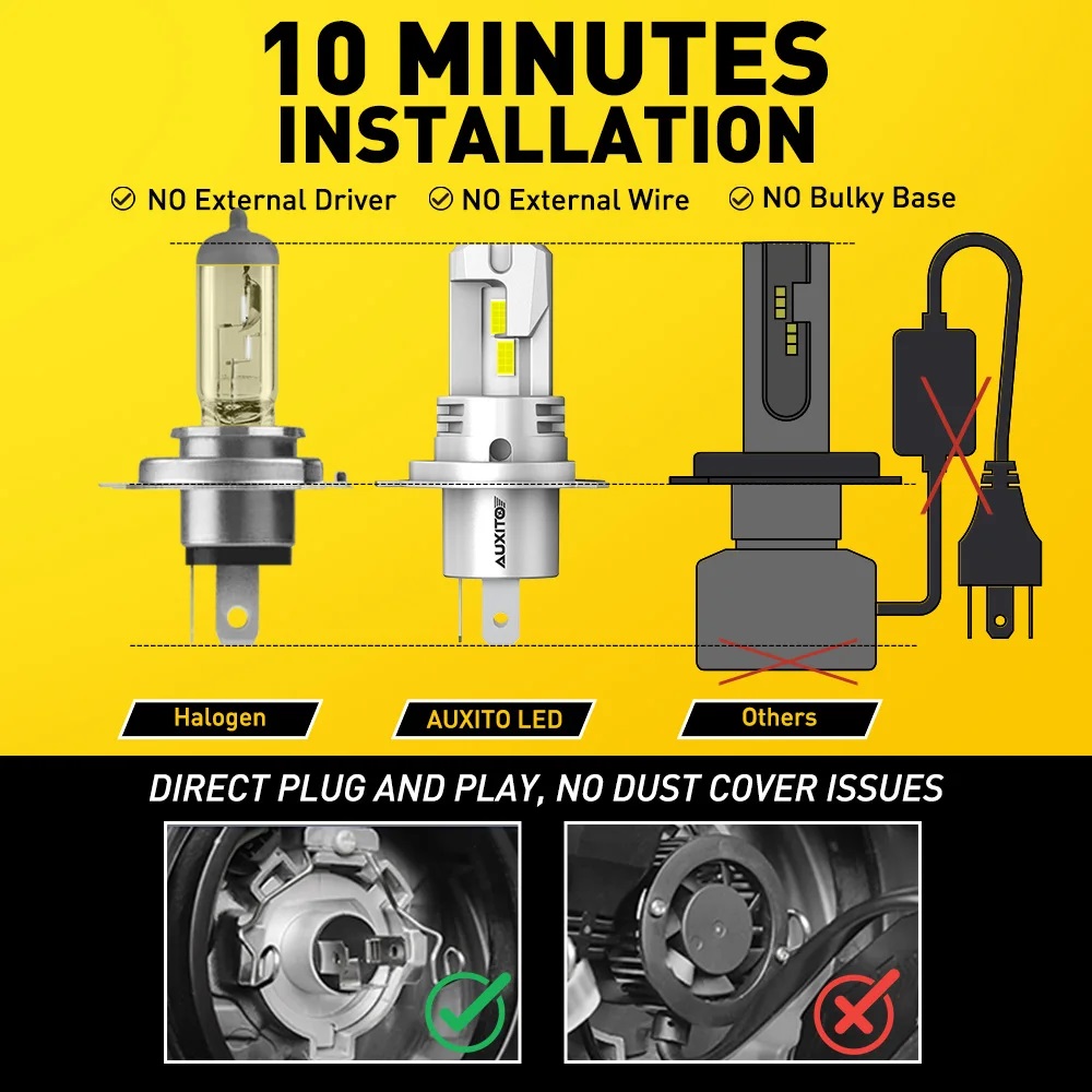 AUXITO H4 9003 HB2 Headlight Bulbs - Quickee AUXITO H4 9003 HB2 Headlight Bulbs - Image 3