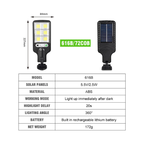 72 COB LED Solar Powered Light - Quickee 72 COB LED Solar Powered Light