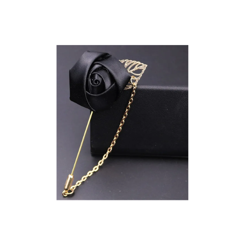 Men's Suit Rose Flower Brooch Pin with Chain - Quickee 01 Pc Men's Suit Rose Flower Brooch Pin With Chain