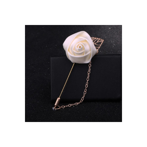 Men's Suit Rose Flower Brooch Pin with Chain - Quickee 01 Pc Men's Suit Rose Flower Brooch Pin With Chain