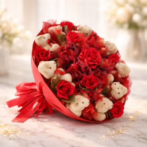 Crimson Cuddle Teddy Rose Bouquet