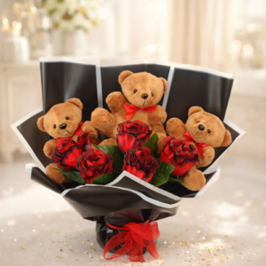 Bear Hugs and Roses Teddy Bunch