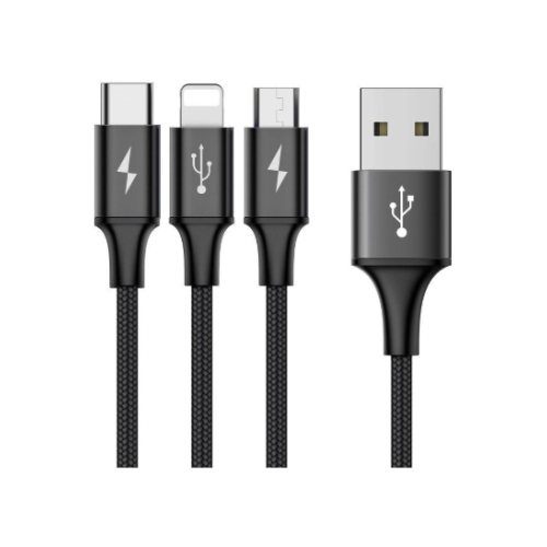 3 In 1 Cable USB 1.2m - Quickee BASEUS Rapid Series 3 In 1 Cable USB To iPhone + Type-C + Micro 3A 1.2M CAMLT-SU01