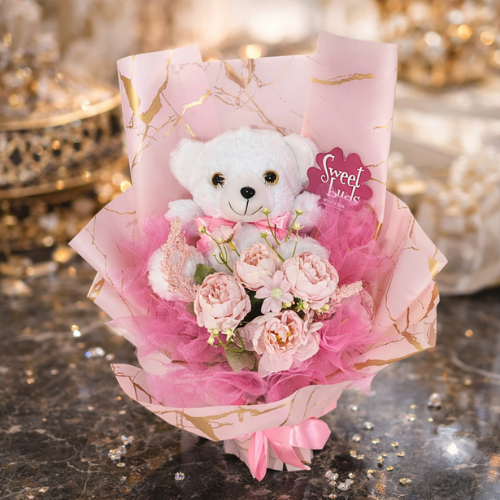 Blush Darling Teddy Bouquet - Quickee Blush Darling Teddy Bouquet