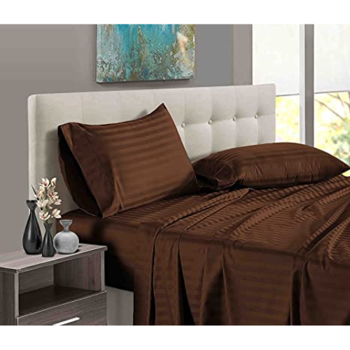 Egyptian Strips Bed Sheet with 2 Pillow Covers (Super King Size) - Brown - Quickee Egyptian Strips Bed Sheet with 2 Pillow Covers (Super King Size) - Brown - Image 2
