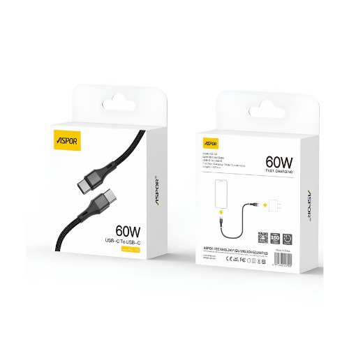 Aspor AC-19 60w USB-C Charging and Data Cable - Quickee Aspor AC-19 60W USB-C Charging and Data Cable