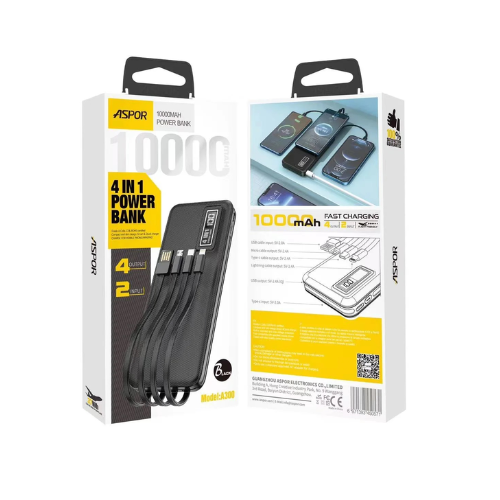 Aspor A300 10000Mah 4 In1 Power Bank - Quickee Aspor A300 10000Mah 4 In1 Power Bank