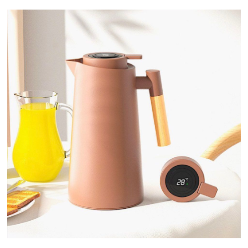 Temperature Display Nordic Glass Liner Thermos Flask 1L- Baby Brown - Quickee Temperature Display Nordic Glass Liner Thermos Flask 1L- Apple Green